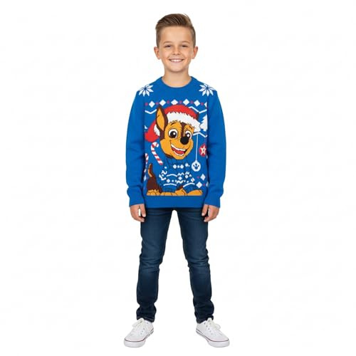 United Labels Paw Patrol Chase Winterpullover, Blau, Winter Strickpullover für Jungen, Ugly Sweater