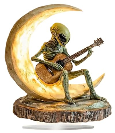 Alien Figur Decor - Acryl -Alien -Gartenstatue, Sammler -Ornament | Langlebige Gitarristskulptur Mit Handgeschnitzten Details, Einzigartiges Design Für Innen-, Außen-, Bücherregal, Wohnzimmer, Schlafz