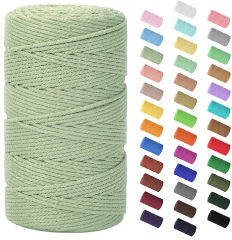 Makramee Garn 3mm x 200m, Baumwollkordel Farbig Baumwollgarn Geflochten Baumwollseil, Natürliche Baumwollschnur für Makramee Wandbehang, Blumenampel, Vorhang und Mehr DIY Deco, Bläuliches Grün