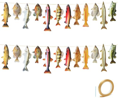2 Sätze Fisch Deko 24 Fische Angeln Geburtstagsparty Dekorationen Angeln Banner Geht Angeln Geburtstagsparty Zubehör Angeln Party Dekorationen Set Angelspirale Anhänger Party Dekoration Pull Flag