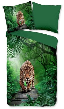 JACK Mikrofaser Bettwäsche 2 TLG. 135x200cm Amazonas Dschungel Jaguar Grün