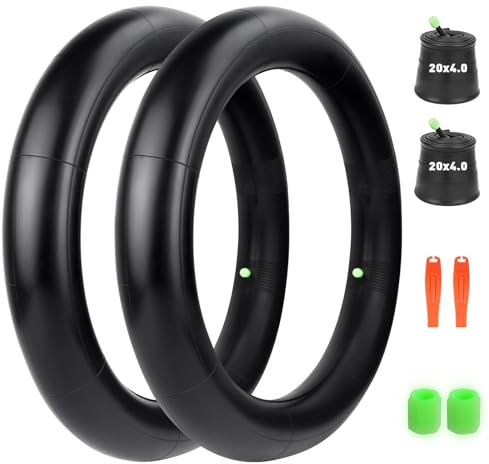 ZUKKA Paquete de 2 cámaras de aire para bicicleta de 20/26 pulgadas (20/26 x 3,0/4,0 pulgadas, válvula AV35 mm, con 2 tapas de válvula fluorescentes y 2 palancas de neumáticos, apto para bicicletas