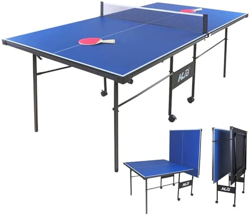 HLC Tischtennistisch Klappbar, 7FT, Tischtennis Tisch Indoor/Outdoor, Ping Pong Tisch Mit Bälle, Schläger und Netz Inklusive, Blau, Holz, Für Kinder Ab 6 Jahren