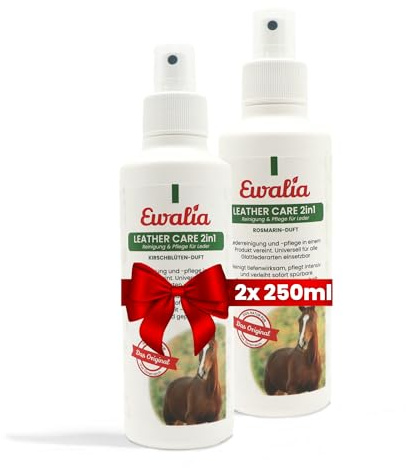 Ewalia Leather Care 2in1 Bündel – Lederreiniger & Pflege in einem Schritt – 2 Düfte Kirschblüte & Rosmarin – Abperleffekt für Sattel, Schuhe, Taschen & Möbel – natürlich & schonend - 2 x 250ml