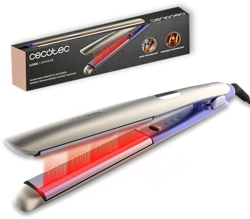 Cecotec Plancha de Pelo - Infrarrojos - Lisse i-Sphere. Revestimiento de Cerámica, Tecnología Iónica, Diseño Redondeado con Pantalla Integrada, Temperatura 100º-230ºC, Autoapagado y Cable Giratorio