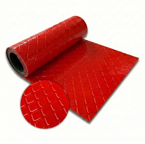 Floordirekt PVC-Bodenbelag - Rutschfester Bodenbelag in Quadrat - Optik Industrieboden - Pflegeleicht & Belastbar - Rollenware mit Zuschnitt - Check Quadra Rot - 110x50 cm