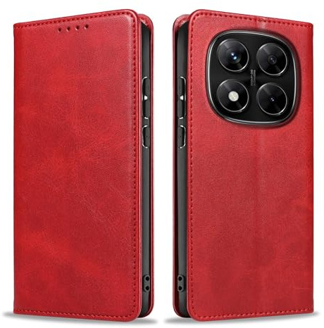 LBH Handyhülle Smartphone-Hülle für Xiaomi Redmi Note 15 Pro 5G Klapphülle Magnetverschluss Kartenfächer Geldfach Standfunktion Case Etui Rundumschutz Schutzhülle Rot