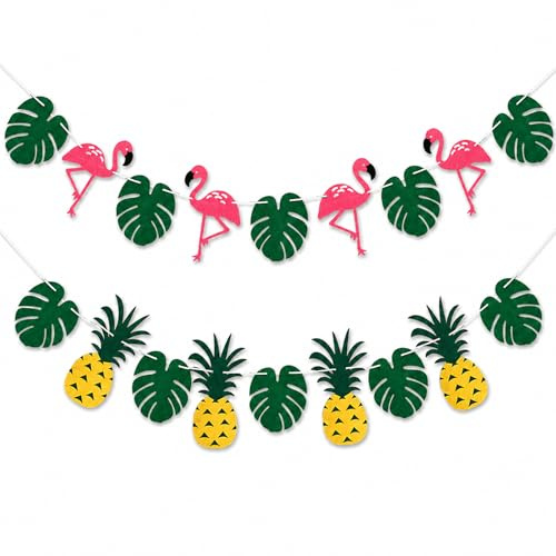 Catelves Hawaii Banner 2er Set Aloha Party Deko Girlande Flamingo Ananas Blatt Banner für Hawaii Party Sommerparty Beach Party Dekoration