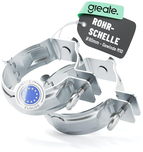 greate Rohrschelle M10 für Fallrohre mit 80 mm Durchmesser - verzinkt | 2er Pack Fallrohrschelle - Regenrohrschelle zur Befestigung von Fallrohren am Gebäude - Regen Rohr Befestigung mit Gewinde