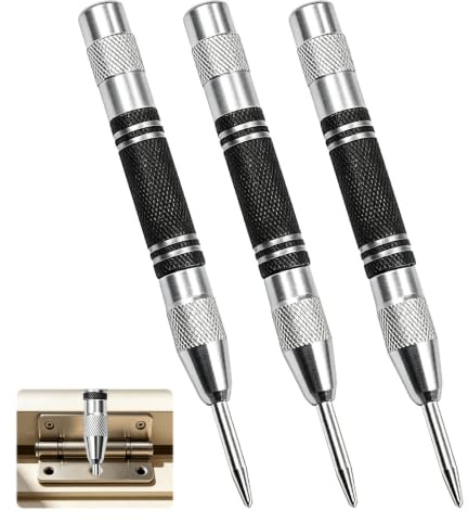 3 Pcs Automatic Centre Punch, Centre Punch for Metal, One-Handed Spring Loaded Punch Tools, Professional Metal Hole Punch for Wood Glass Materials, 130mm Length 12mm Diameter High Carbon Steel Constru