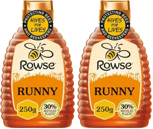 Rowse Honey, Runny Honey, Squeezy bottle, 100% pure & natural, 250g (Pack of 2)