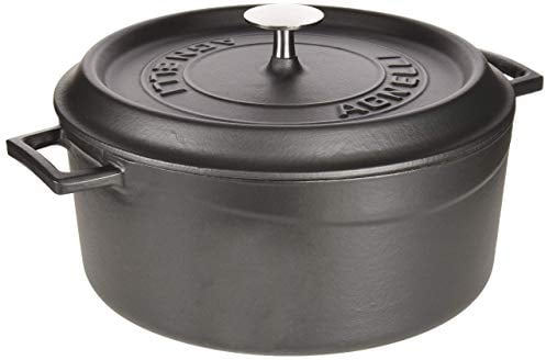 Pentole Agnelli COGHSRP10432M Casserole à Cuisson Lente avec 2 poignées et Couvercle, Fonte, Noir Mat, 10 litres