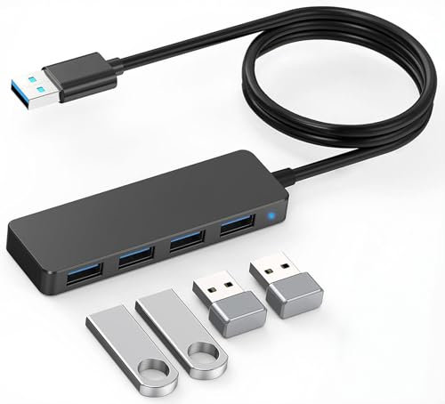 pjp electronics USB Hub 3.0, 4 Ports USB Splitter For Laptop/PC/Macbook, USB Extender with 5Gbps Data Transfer, Ultra Slim Portable USB Hub with 3.3FT/1M with Long Cable (100CM CABLE)