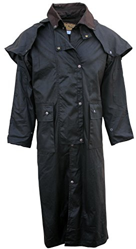 Foxfire Men's Long Oilskin Western Australian Waterproof Duster Coat, Raincoat Oil Cloth Cotton, Brown, Large
