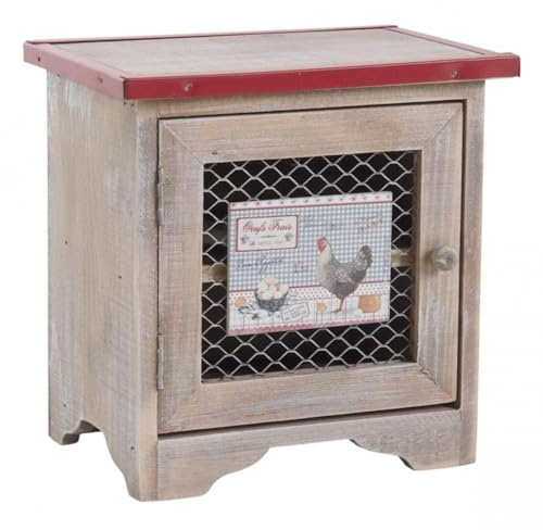 AUBRY GASPARD - Placard Conservation 12 Œufs - Bois Patiné Rouge - Porte Grillagée - Décor Vintage « Œufs Frais » - 2 Étages, 6 Œufs par Étage - 19x13.5x19 cm - Livré Monté