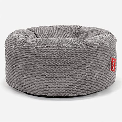Lounge Pug Sitzsack Pouf 65 cm Rund, Anthrazit Pom-pom Waffelstof, Bequemer Sitzhocker oder Fußhocker, Sitzpouf