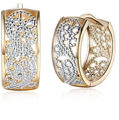 Dainty 14K Gold Silver Wide Filigree Small Hoop Earrings For Women Girls Fashion Huggie Hypoallergenic Hoops For Sensitive Ears