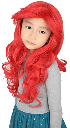 Topcosplay Perücke Für Kinder Cosplay Meerjungfrau Perücke Kinderperücke Rot Lang lockig Perücke für Halloween Karneval Fasching