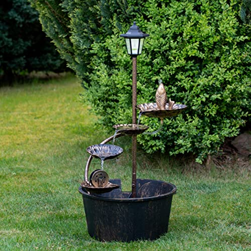 GardenKraft 12260 Cascading Water Fountain And Pump/Mains Operated With Solar Lamp Post Light Feature/Unique Decorations/Garden Water Feature / 90cm x 41cm
