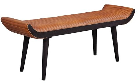 Wohnling Sitzbank 125x38x51 cm Echtleder Massivholz Braun