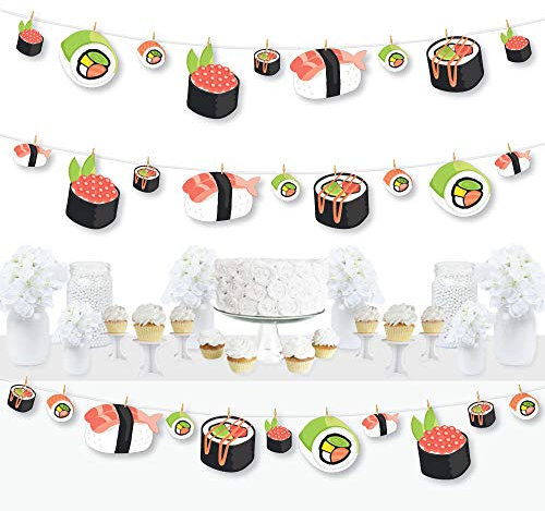 Big Dot of Happiness Let's Roll – Sushi – Japanische Party-Dekorationen – Wäscheklammern Girlande – 44 Stück
