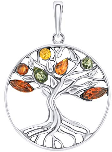 ANDANTE Premium Collection - Echter OSTSEE Bernstein Kettenanhänger in 925 Sterling Silber ** Lebensbaum ** Zertifiziert - Gold des MEERES - Farbe COGNAC