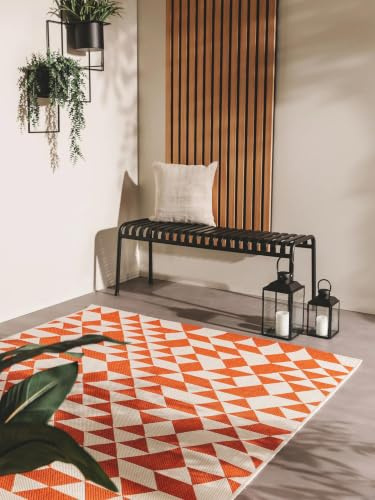 benuta Nest Teppich Cleo - Orange 200x300 cm - Kunstfaser - Outdoor geeignet - Rechteckig & im Style: Geometrisch, Shabby Chic - Pflegeleicht für Wohnzimmer Schlafzimmer