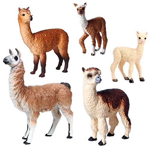 JOKFEICE Tierfiguren 5 Stück Realistische Kunststoff Alpaka Familie Action Modell Wissenschaft Projekt, Lernen Pädagogisches Spielzeug, Geburtstag Geschenk, Kuchen Topper für Kinder Kleinkinder