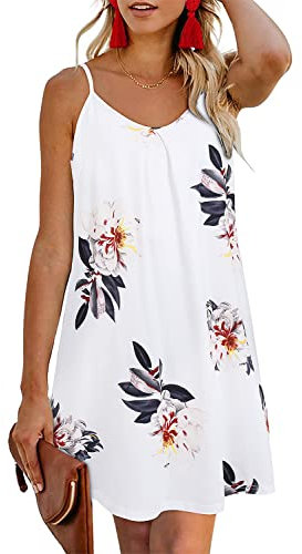ULTRANICE Sommerkleid Damen Blumen Strandkleid Ärmellos Kleid V-Ausschnitt Spaghettiträger A Linie Kleider(Floral B,Groß)