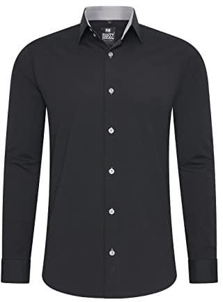 Rusty Neal Chemise pour homme - Coupe slim - Manches longues - Stretch - Contraste - Chemise d'affaires - Chemise de loisirs, noir/gris, XXXL