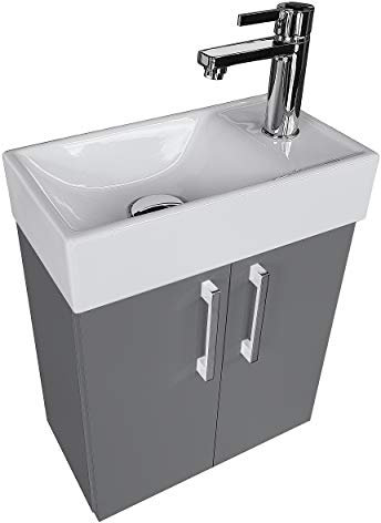 Mueble de baño pequeño con Lavabo en Grafito Lavabo con Armario Inferior, pequeño Lavabo del baño 40x22cm, Izquierda/Derecha, Color Grafito