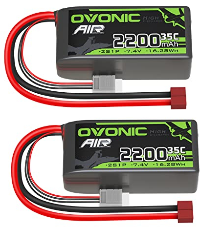 OVONIC Batteria Lipo 2s 35C 2200mAh 7.4V Batteria Pacchetto Corto con Decani per RC Heli Aereo Quadcopter Auto Barca Camion Elicottero Multi-Motore Fai da Te Hobby (2 pezzi)