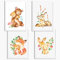 Sunnywall® 4er Set Poster Kinderzimmer - A4 Bilder Babyzimmer Kinderposter | OHNE Bilderrahmen | - Deko Mädchen Junge | Waldtiere Bär Fuchs Bambi Reh Hase