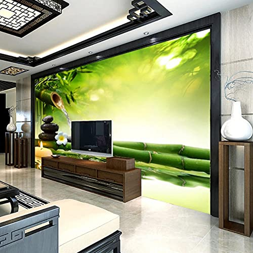 Motivtapete Fototapete Zen Grüne Bambusblüten: Art Fototapete Vlies Tapeten Wandtapete XXL Moderne Wanddeko Wohnzimmer Schlafzimmer Büro Flur - 400X280cm