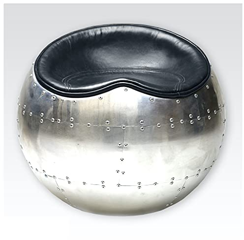 Phoenixarts Aircraft Sitzhocker Rund Leder Vintage - Lounge Hocker Lederhocker Schwarz Ledersessel 7051