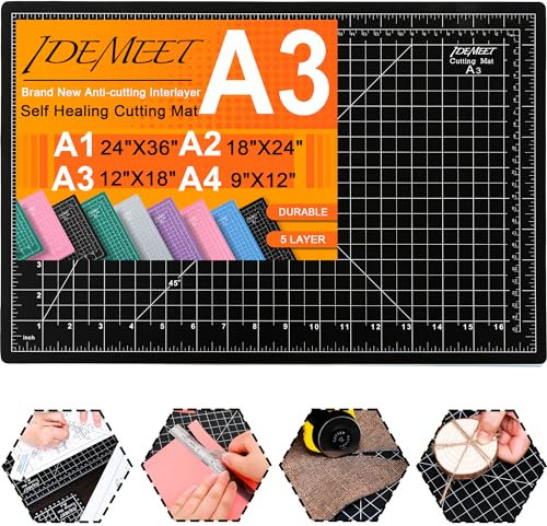 Idemeet Densité améliorée Tapis de découpe auto-cicatrisant, 45,7 x 30,5 cm, tapis de couture rotatif pour travaux manuels, protection de table à lame à 5 plis, planche à découper pour tissu, cuir