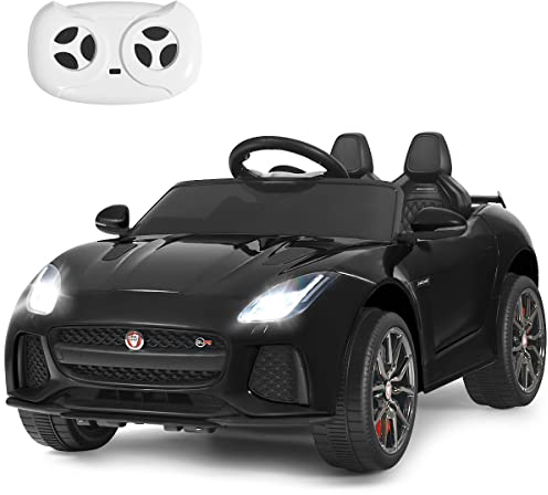 COSTWAY Jaguar Elektro Kinderauto mit Geschichten & Musik & Hupe & Scheinwerfer, 12V Kinderfahrzeug mit 2,4G Fernbedienung, Elektroauto 3-5km/h für Kinder ab 3 Jahre (Schwarz)