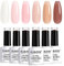 RARJSM Nude Sheer Jelly Pink Gel Nail Polish Set of 6 Transparent Colors LED UV Gel Soak Off Clear Taffy Brown Milky White French Manicure Nail Gel Polish Varnish Curing Requires 7.5ml for Home DIY