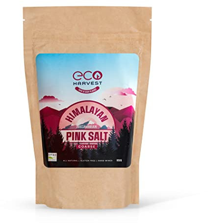 Eco Harvest® Sel de l'Himalaya rose (gros) 950 g/m² pur non raffiné 100 % cristal rose naturel dans une pochette kraft biodégradable et compostable. Sel bien-être par Eco Harvest®