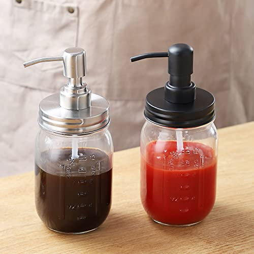 SIXAQUAE Mason Jar Soap Dispenser and Syrup & Sauce Honey Dispenser Pump Lids for Regular Mouth (2 Pack ).Stainless steel Airtight & LeakProof Kitchen Food Grade Coffee Syrup Dispenser Pump