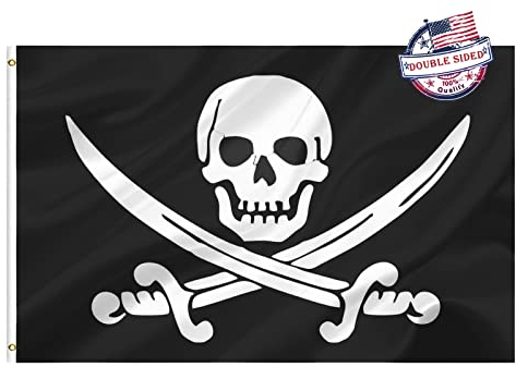 Bandera pirata doble cara 3x5 exterior con 2 ojales