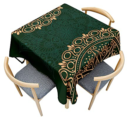Odot Tischdecke Quadratisch Wasserdicht Polyester, Pflegeleicht Fleckschutz Abwaschbar 3D-Mandala-Druck Rechteckig Tischdecke für Home Küche Dekoration (dunkelgrün,150x150cm)