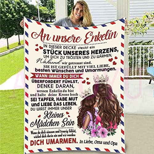 AEPOYU Kuscheldecke Personalisierte Decke An Unsere Enkelin,Oma und Opa zu Enkelin Decke, Deutsche Flanell Briefdecke,Positiv Ermutigen Wohndecke für Couch Bett Tv-Decken Geschenke,(130x150cm)