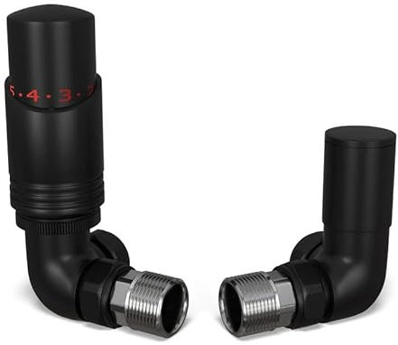 UK Radiators Black Thermostatic Radiator Valve 15mm Corner Lockshield Valve in Black Color and Matt Finish - Classy and Modern Design 1/2 x 15mm Corner Radiator Valve