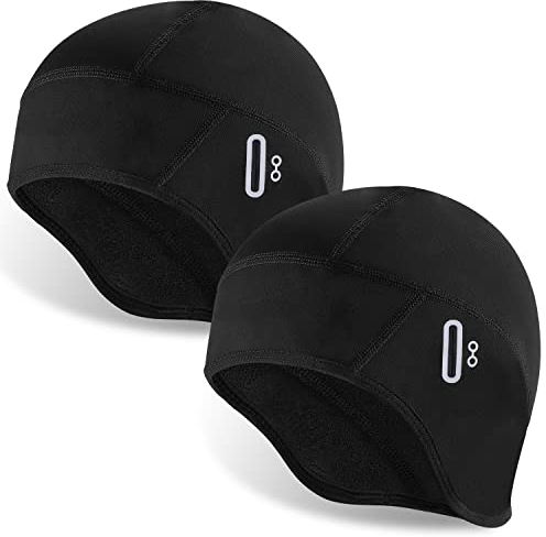 HEGGCOOE Fahrrad Mütze Winter, Wintermütze Herren Damen Winddichte Warm Helm-Unterziehmütze Bequem Radmütze für Fahrradhelm, Sportmütze für Laufen, Radfahren, Skifahren, Motorradfahren(Black+Black)