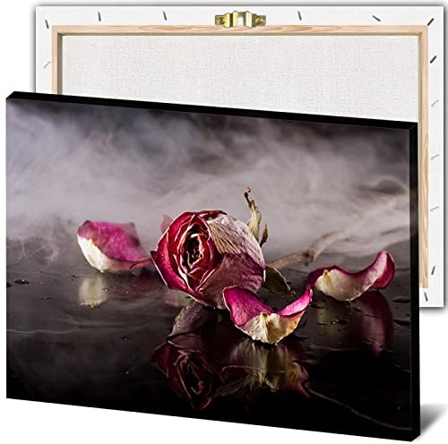 JIUJIUJIU Verwelkte Rosen Poster Wandbild Kunstwerk Getrocknete Blumen Leinwand Drucke Bild Wandkunst Malerei für zu Hause Zimmer Dekoration, 42 * 60cm, gerahmt