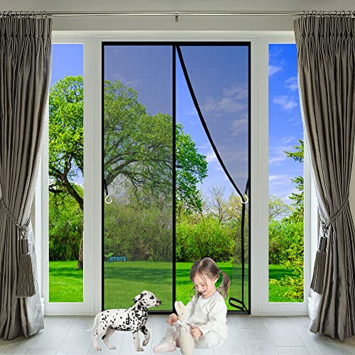Magnet Insektenschutz Tür 150 x 225 cm Magnetischer Fliegenvorhang Moskitonetz, Full Frame Klettverschluss, Fliegengitter für Küche/Wohnzimmer/Schlafzimmer Schwarz