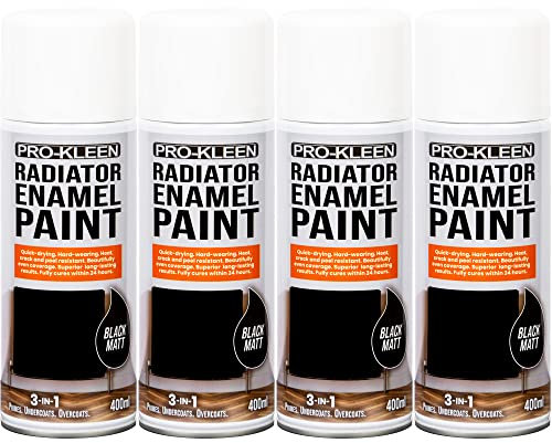 Pro-Kleen Radiator Enamel Spray Paint Black Matt 400ml - Heat Resistant up to 100ºC - For Radiators, Hot Pipes, Water Tanks & More - Fast Drying & No Primer Needed