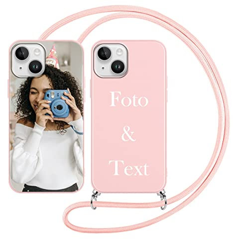 Yoedge Cover con Cordino per Apple iPhone 14 / iPhone 13 Personalizzata 6,1, Custodia con Laccio Collana Personalizzabile con Foto Testi Immagine Personalizzate Rosa Custom per iPhone 14/13 Case
