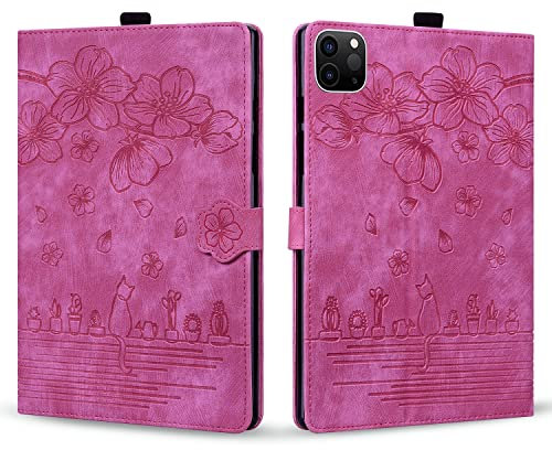 Rosbtib Funda para iPad Air 13 2024/ iPad Pro 12.9 Pulgadas (2022/2021/2020/2018, 6ª/5ª/4ª/3ª Generación) Flip Cover Magnética Ranuras para Tarjetas PU Cuero Cover iPad Air 13, Rosa Gato Sakura
